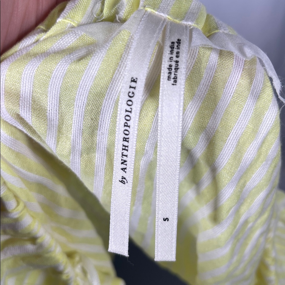 ANTHROPOLOGIE WOMENS BUTTON FRONT SWING BLOUSE YELLOW WHITE SMALL NEW WITH TAGS - Picture 6 of 7